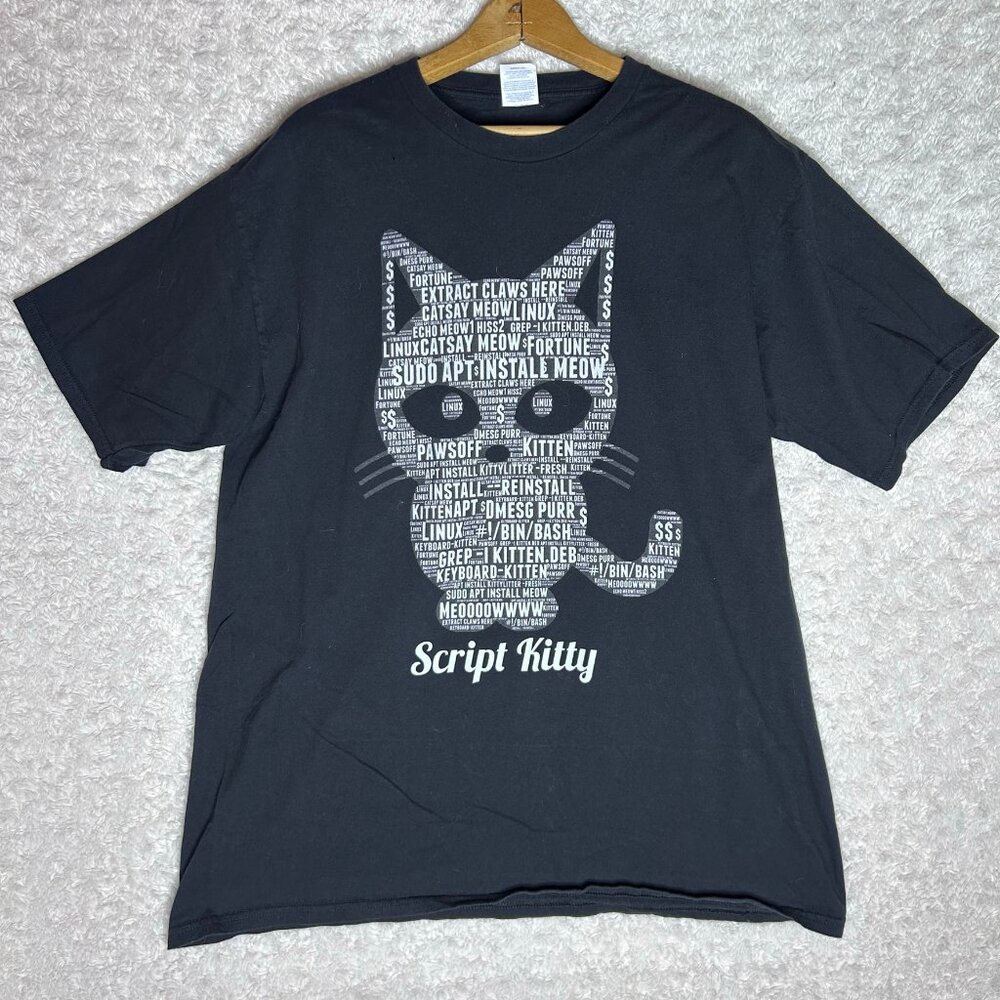 Script Kitty Graphic Tee Programmer Humor Port & Company Men's Size XL